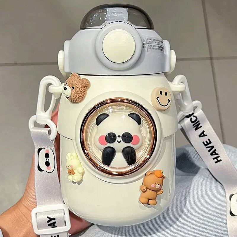 Kids Thermos Bottle Cute Water Bottle Kawaii Straw 700ml Stainless Large Capacity Cartoon Girl Kettle Student Cup for Children