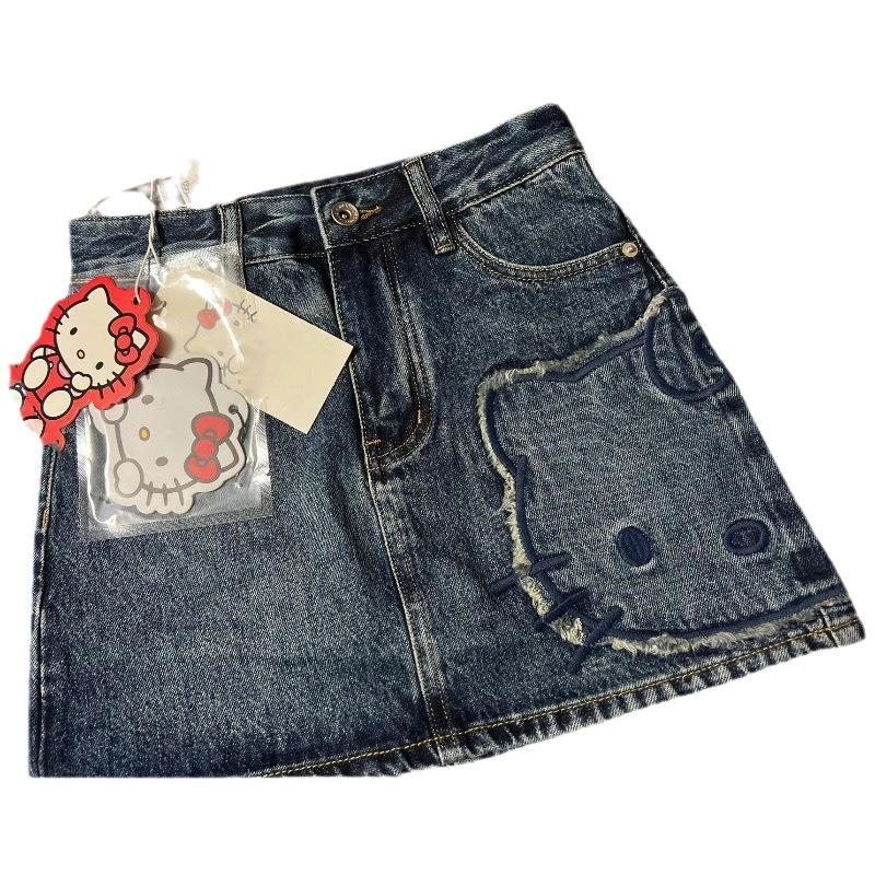 Hellokitty Sanrio Anime Cute Kawaii Summer Girl Y2K Sexy Denim Skirt Jeans Female Vintage Casual Slim A-Line Mini Skirts
