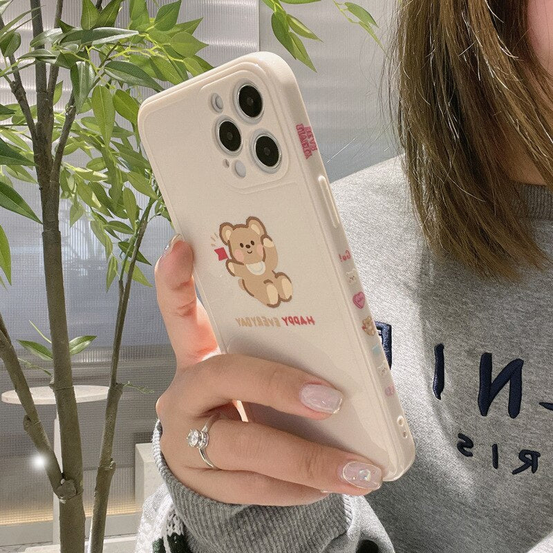 Retro kawaii plush anime bear Japanese Phone Case For iPhone 14 13 12 11 Pro Max 14 Plus Xr Xs Max 7 8 Plus case Cute Soft Cover