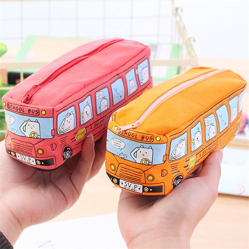 bus cute pencil case canvas Stationery box large capacity pen bag school Pencil cases for children pen case Kawaii student gifts