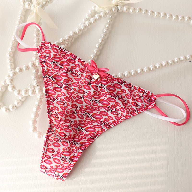 One Size Women String Floral Panties Sexy Cherry Leopard Print Underwear Low-Waisted Briefs Female Ladies Kawaii Lingerie Pantys