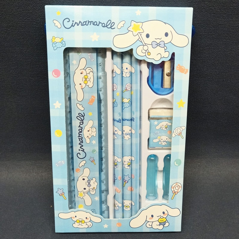 Sanrio Stationery Set Pencil Eraser Ruler Kawaii My Melody Kuromi Cinnamoroll Painting Primary School Supplies Student Kid Gift
