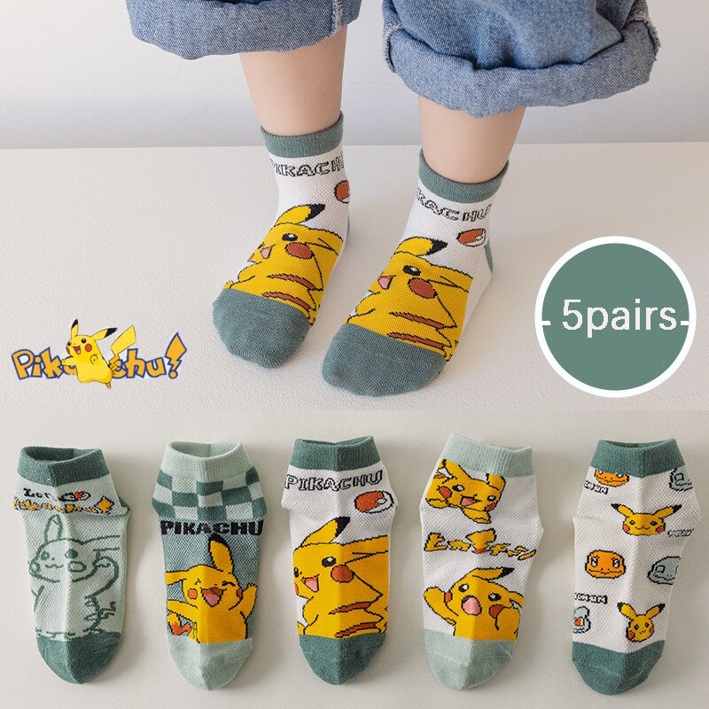 5 Pairs Sports Cartoon Children's Socks Baby Boy Pokemon Pikachu Socks Kawaii Child Warm and Soft Gift Kids Girls Clothing