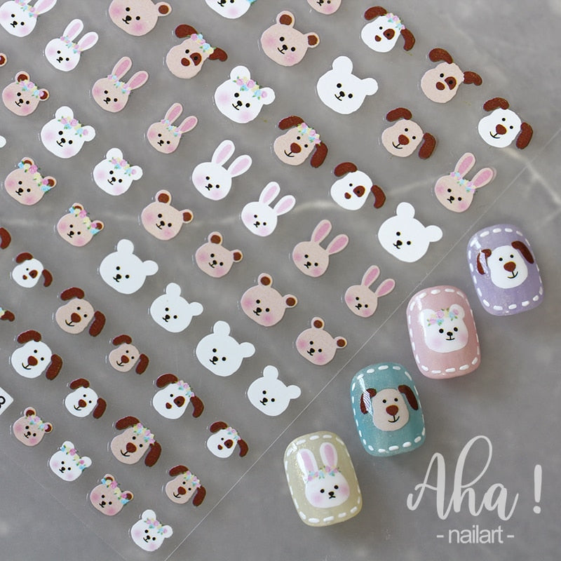 1pc Cartoon Kawaii Dinosaur bear animal Nail Art Sticker rabbit Floret Ultra-thin Japanese Decal Self Adhesive Manicure Decor #3