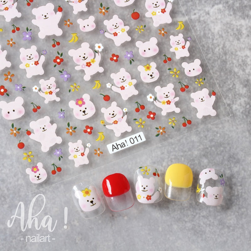 1pc Cartoon Kawaii Dinosaur bear animal Nail Art Sticker rabbit Floret Ultra-thin Japanese Decal Self Adhesive Manicure Decor #3