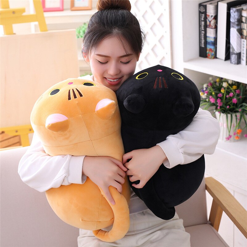 25-50cm Cute Soft Cat Plush Pillow Sofa Cushion Kawaii Plush Toy Stuffed Cartoon Animal Black Cat Doll for Kids Girl Lovely Gift