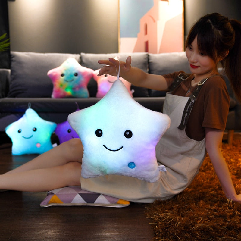 1pc 35*40cm Kawaii Star Pillow Color Change Luminous Pillow with LED Light Soft Stuffed Doll Toys for Children