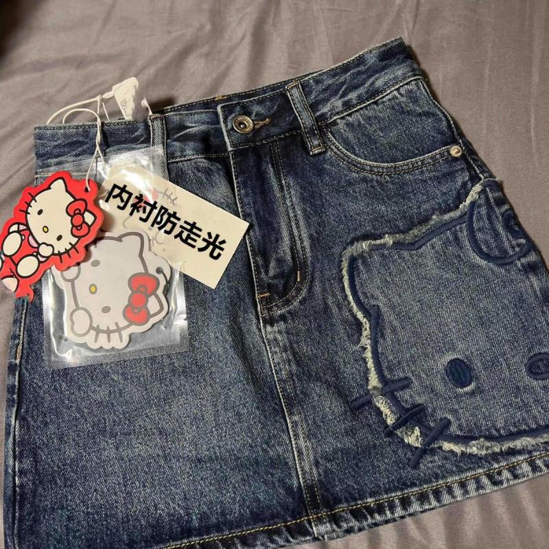 Hellokitty Sanrio Anime Cute Kawaii Summer Girl Y2K Sexy Denim Skirt Jeans Female Vintage Casual Slim A-Line Mini Skirts