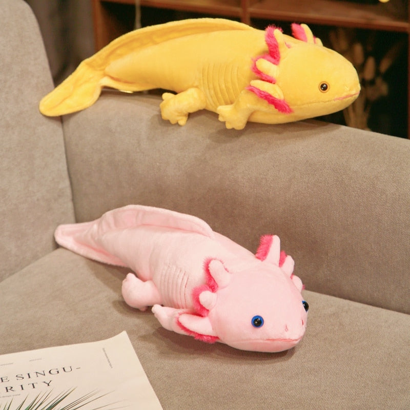 45-80cm Kawaii Colorful Newt Plush Toy Stuffed Cute Axolotl Salamander Fuzzy Plush Fish Appeasing Long Pillow Cushion Kids Gift