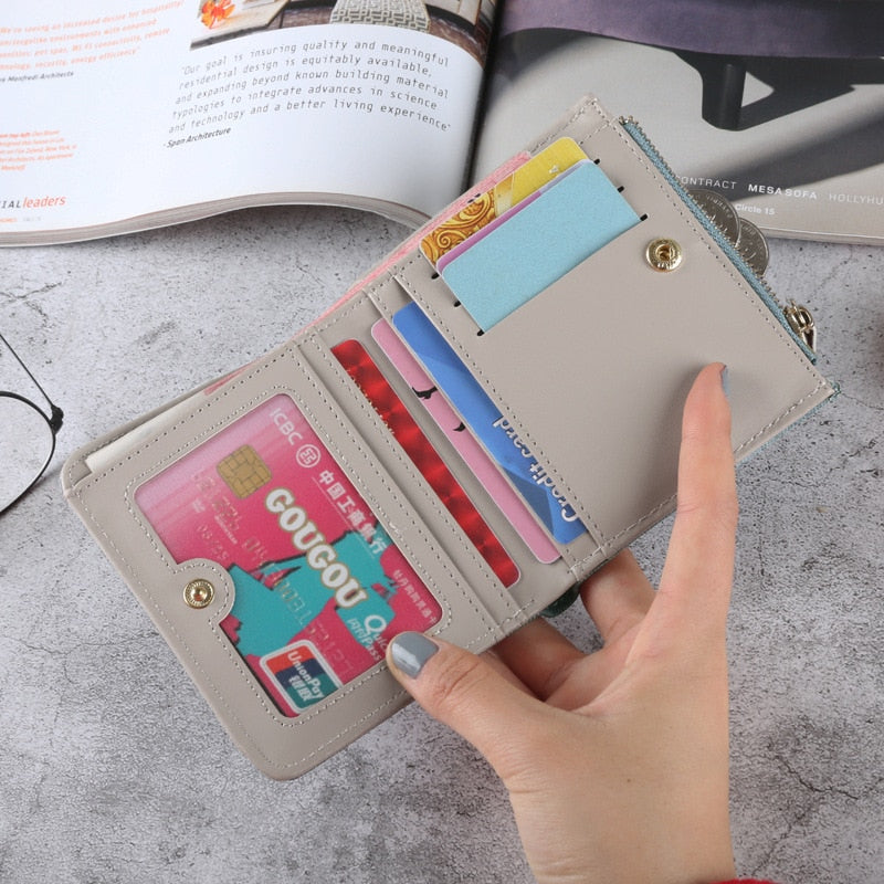 Embroidery Cat Women Short Wallet Zipper Coin Purse Short Women's Wallet Kawaii Mini Cards Holder Clutch for Girl Carteras Mujer