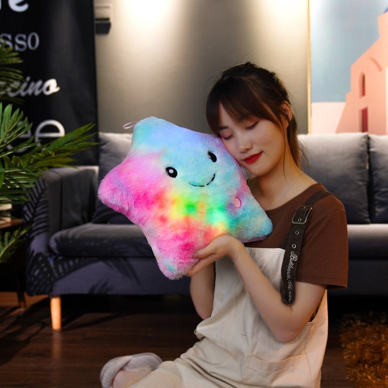 1pc 35*40cm Kawaii Star Pillow Color Change Luminous Pillow with LED Light Soft Stuffed Doll Toys for Children