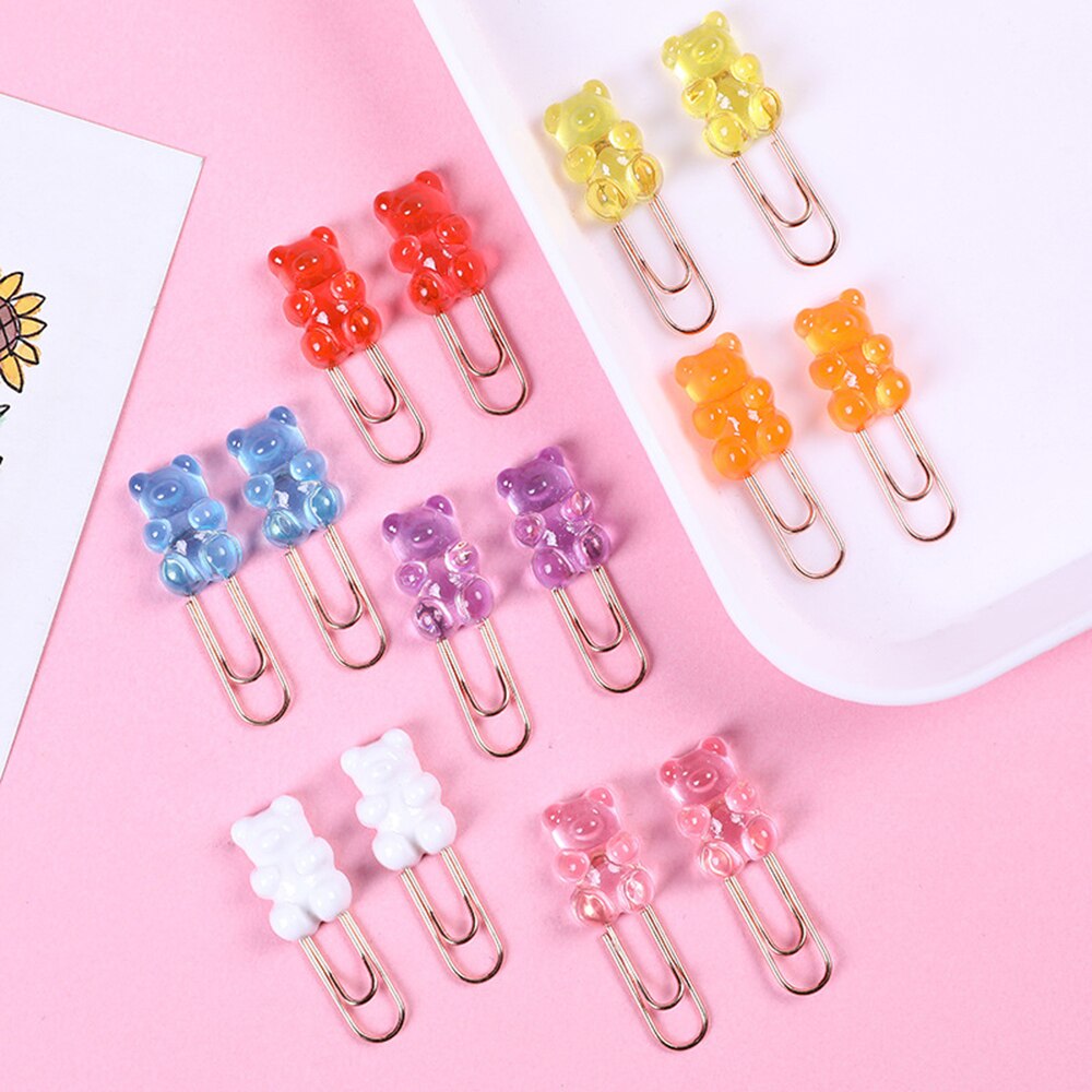 2pcs/lot Kawaii Rainbow Bear Paper Clip Decorative Bookmark Binder File Clips School Office Stationery Accessories