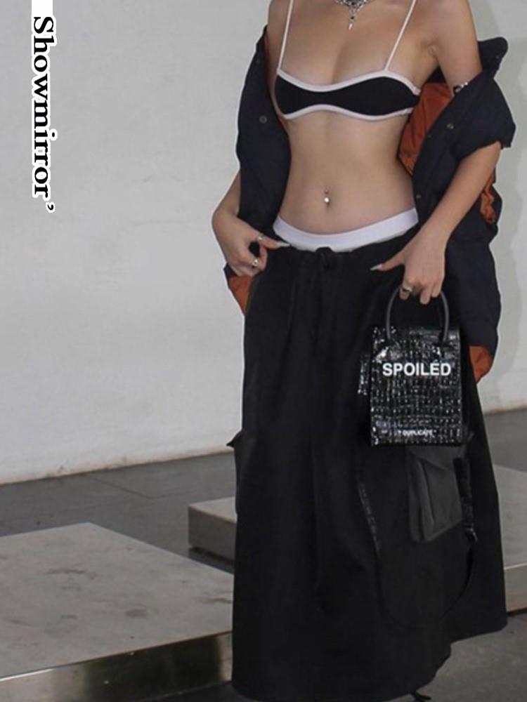 Showmirror Super Cute Crop Top Vest Strap Patchwork Vintage Party Club Clothes Women Y2k Teachwear Kawaii Outfits Gothic Female