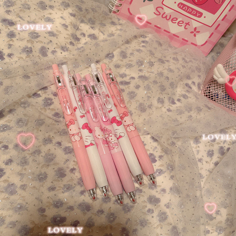 4pcs Hello Kitty Sanrio Anime Press Pen Children Press Stationery Pen Exam Pen Kawaii Pink Girls Special Pen School Supplies