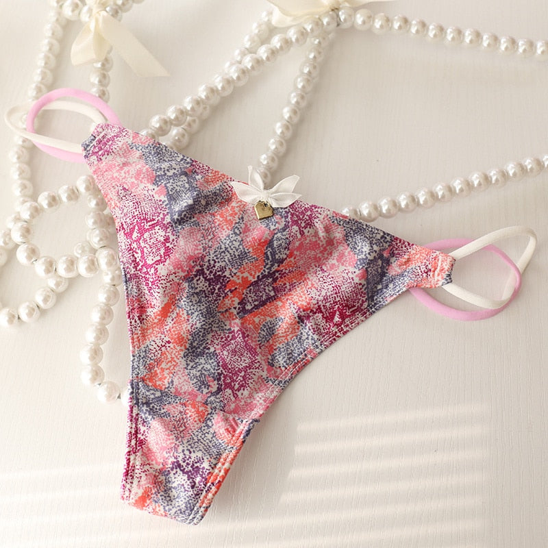 One Size Women String Floral Panties Sexy Cherry Leopard Print Underwear Low-Waisted Briefs Female Ladies Kawaii Lingerie Pantys