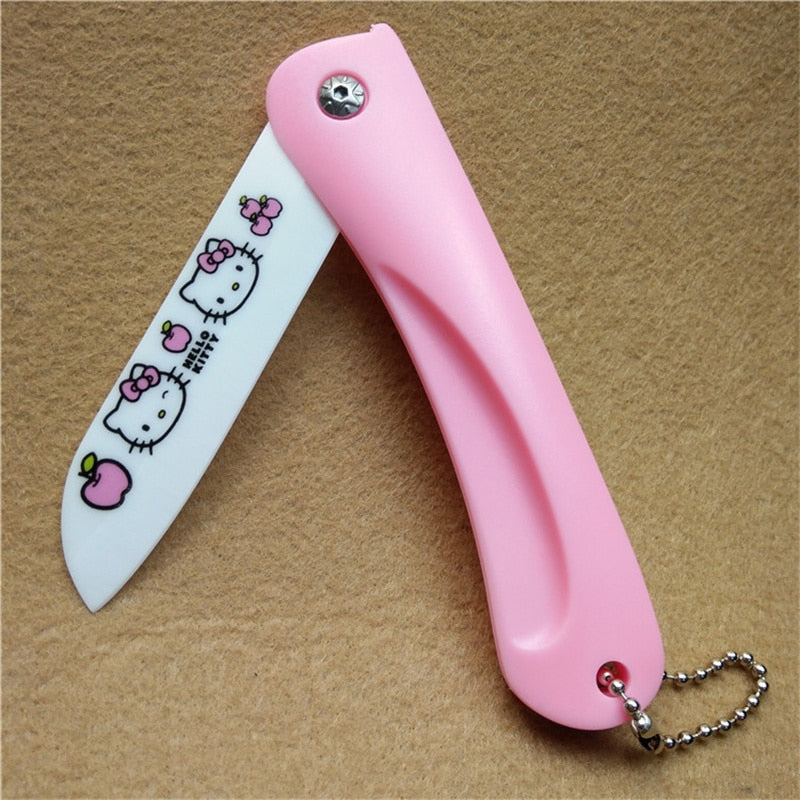 HelloKitty Ceramics Folding Home Fruit Knife Kawaii Sanrioed Anime Cartoon Series Exquisite Travel Portable Food Knife Peeler