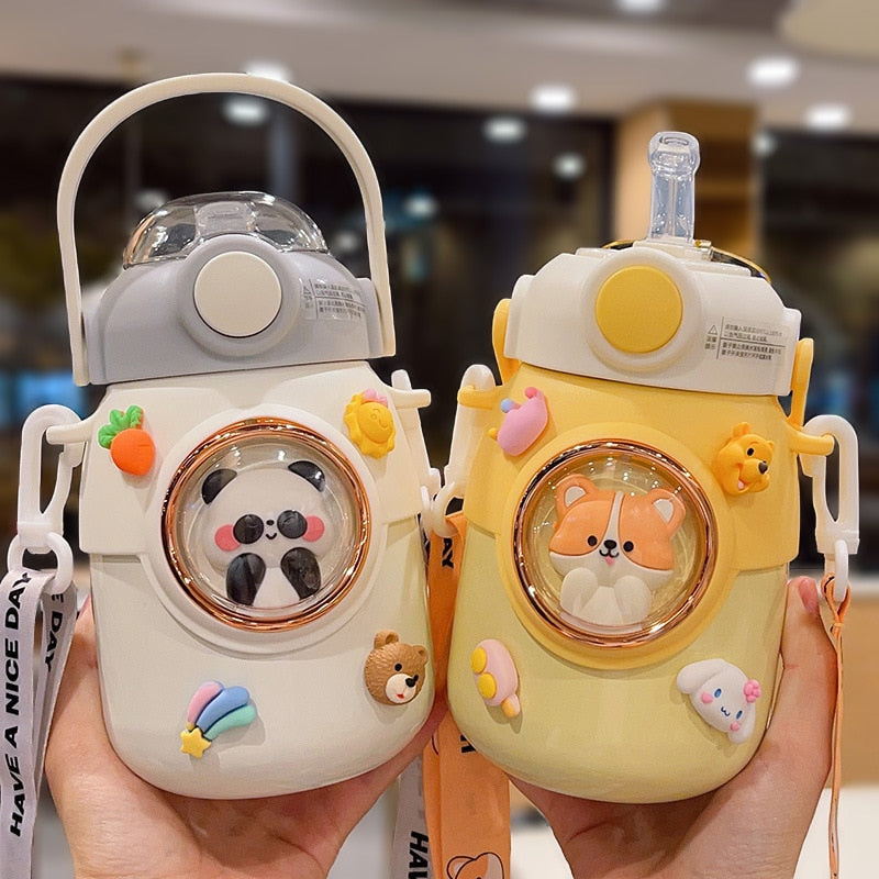 Kids Thermos Bottle Cute Water Bottle Kawaii Straw 700ml Stainless Large Capacity Cartoon Girl Kettle Student Cup for Children