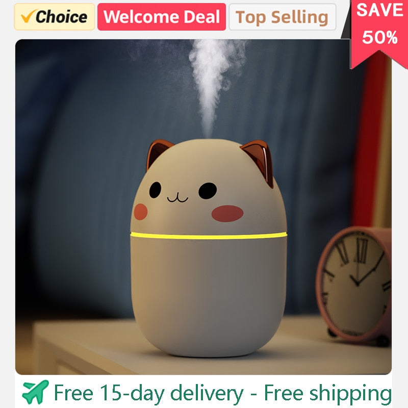 New 200ml Air Humidifier Cute Kawaii Aroma Diffuser With Night Light Cool Mist For Bedroom Home Car Plants Purifier Humificador