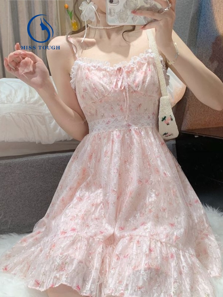 2 Piece Dress Set Women Floral Mini Dress + Casual Blouse Korean Fashion Suits Kawaii Clothing Lolita Dress Party 2022 Summer