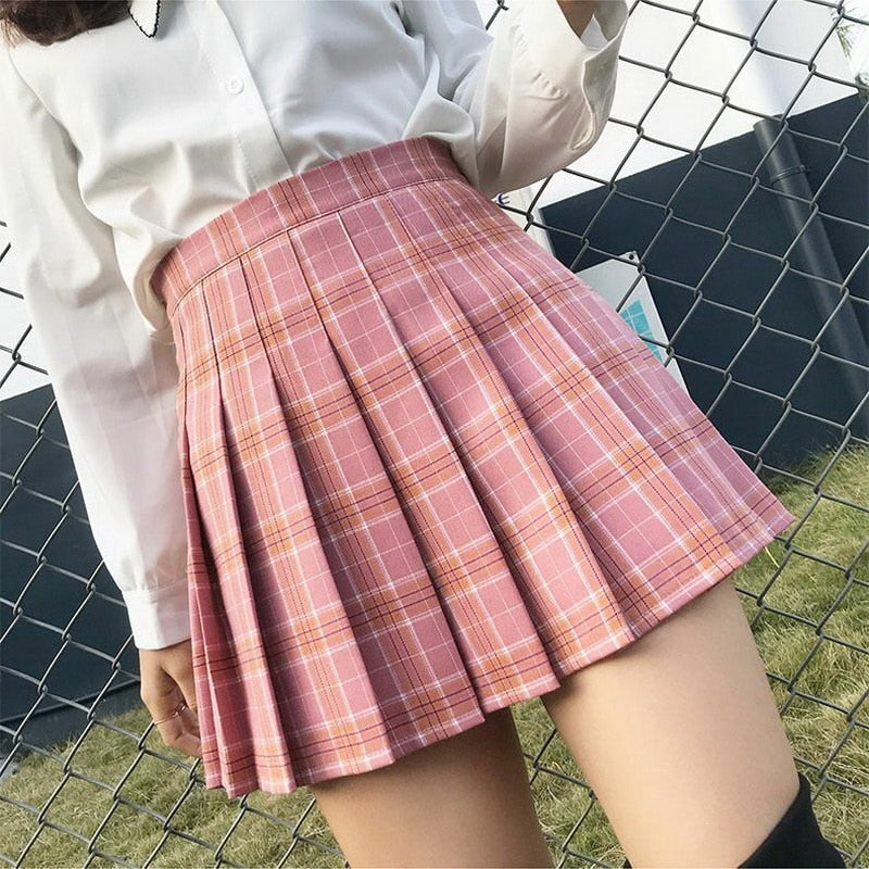 Women's Skirt Shorts High Waist A-line Student Plaid Pleated Skirts for Women Clothes Dance Mini Girls Skirts Kawaii Faldas