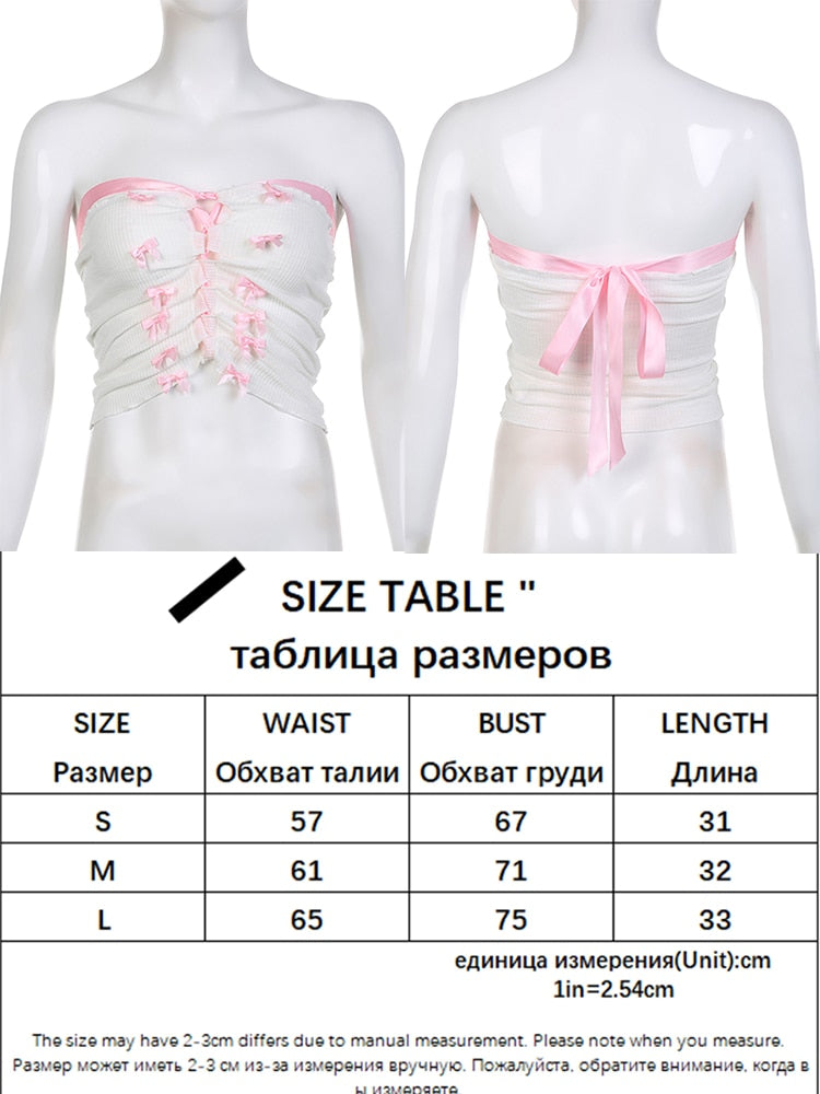 IAMHOTTY Multi Bow Appliques Kawaii Tube Top Coquette Aesthetic Strapless Sexy Corset White Fairycore Lolita Style Camis Y2K Top