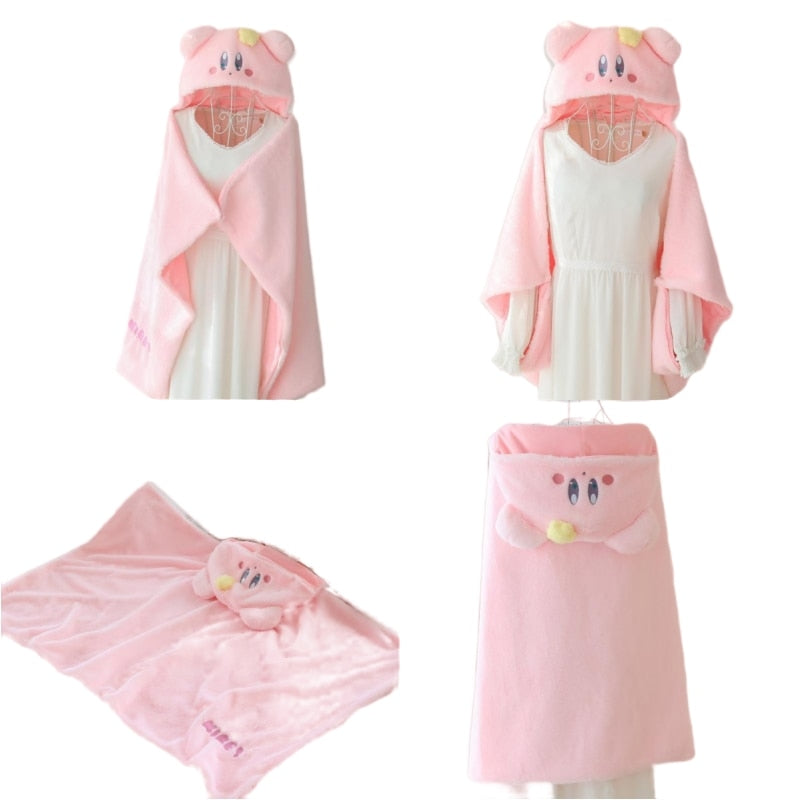 Kirby Cute Anime Kawaii Plush Cape Hooded Coat House Shawl Nap Blanket Quilt Girl Birthday Christmas Gift