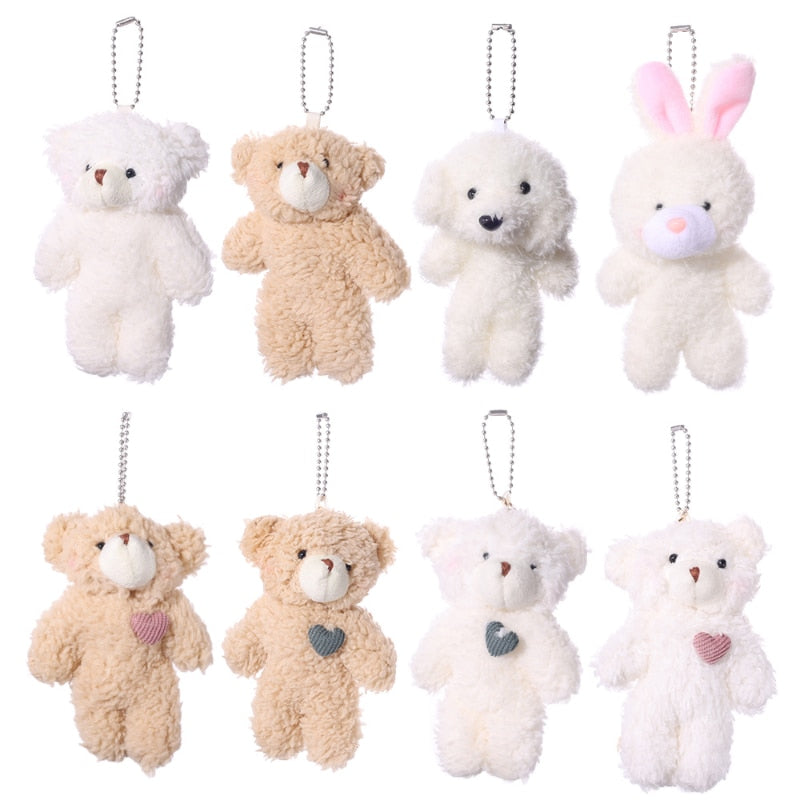Kawaii Plush Bear Keychain Cute Love Bear Doll Bag Pendants Rabbit Dog Keychains Toys Soft Cotton Key Chain Girls and Kids Gift