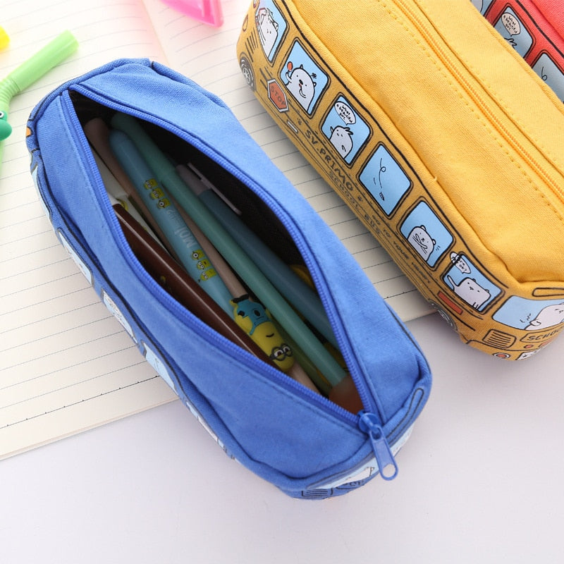 bus cute pencil case canvas Stationery box large capacity pen bag school Pencil cases for children pen case Kawaii student gifts
