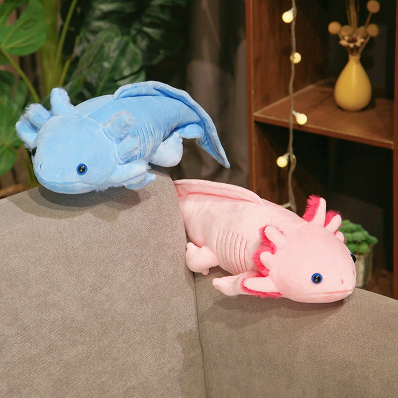 45-80cm Kawaii Colorful Newt Plush Toy Stuffed Cute Axolotl Salamander Fuzzy Plush Fish Appeasing Long Pillow Cushion Kids Gift