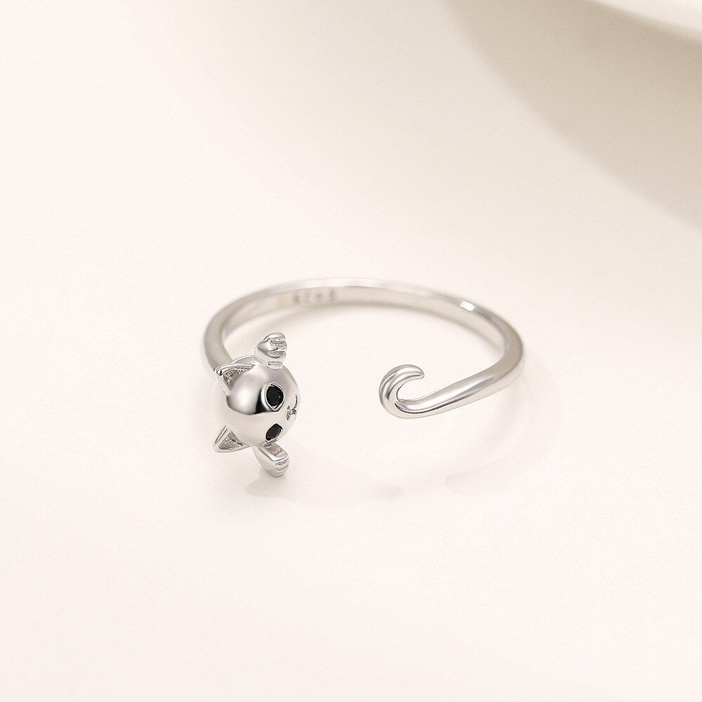 Kawaii Cute Cat Open Ring Silver Color Girl Adjustable Rings For Woman Party Crystal Zircon Fashion Gifts Jewelry