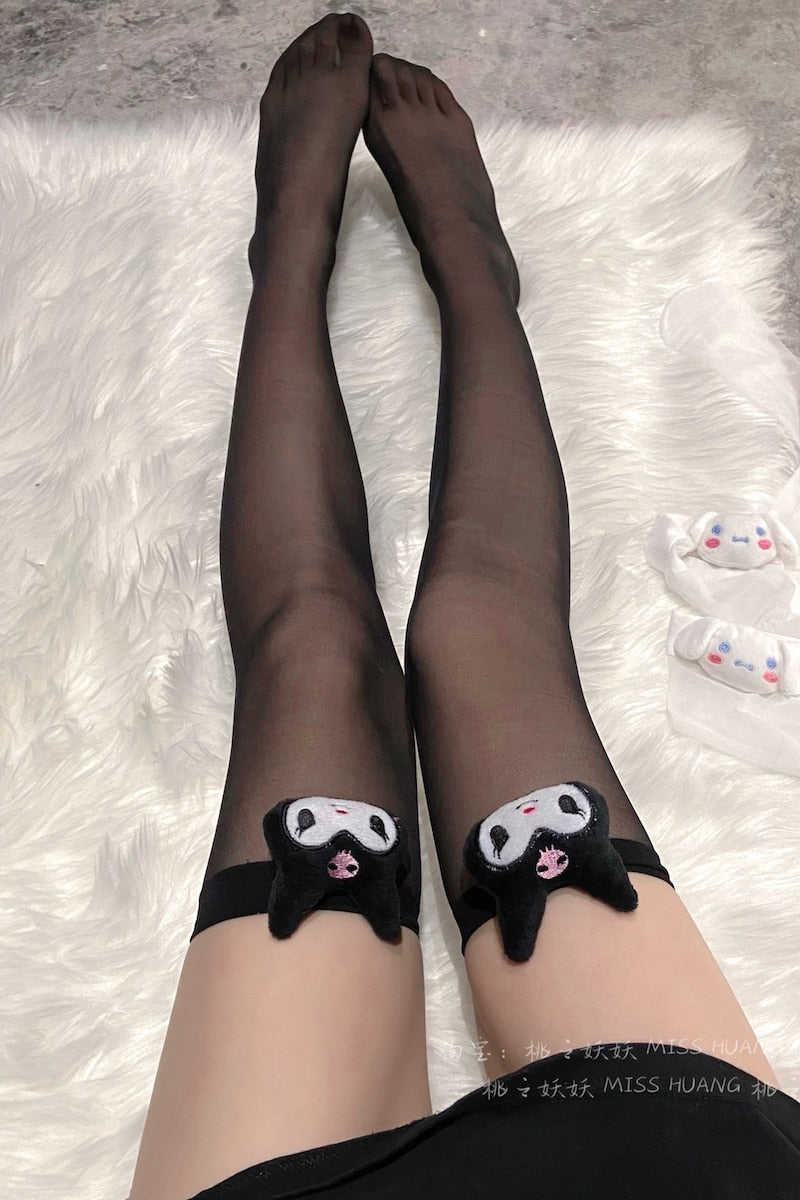 Saniroed My Melody Cinnamoroll Kuromi Plush Doll Y2K Hot Girls Sexy Knee-length Stockings Kawaii Cosplay Black Stockings Gift