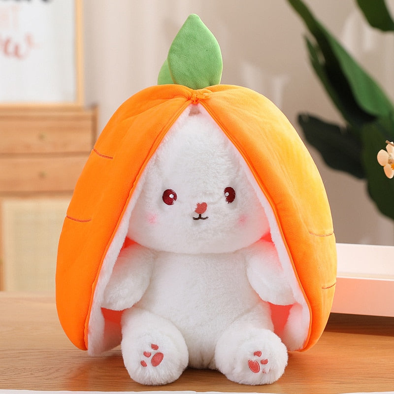 3PCS Kawaii Fruit Transfigured Easter Bunny Plush Toy Cute Carrot Strawberry Bag Turn Into Rabbit Plush Toy Kids Birthday Gift