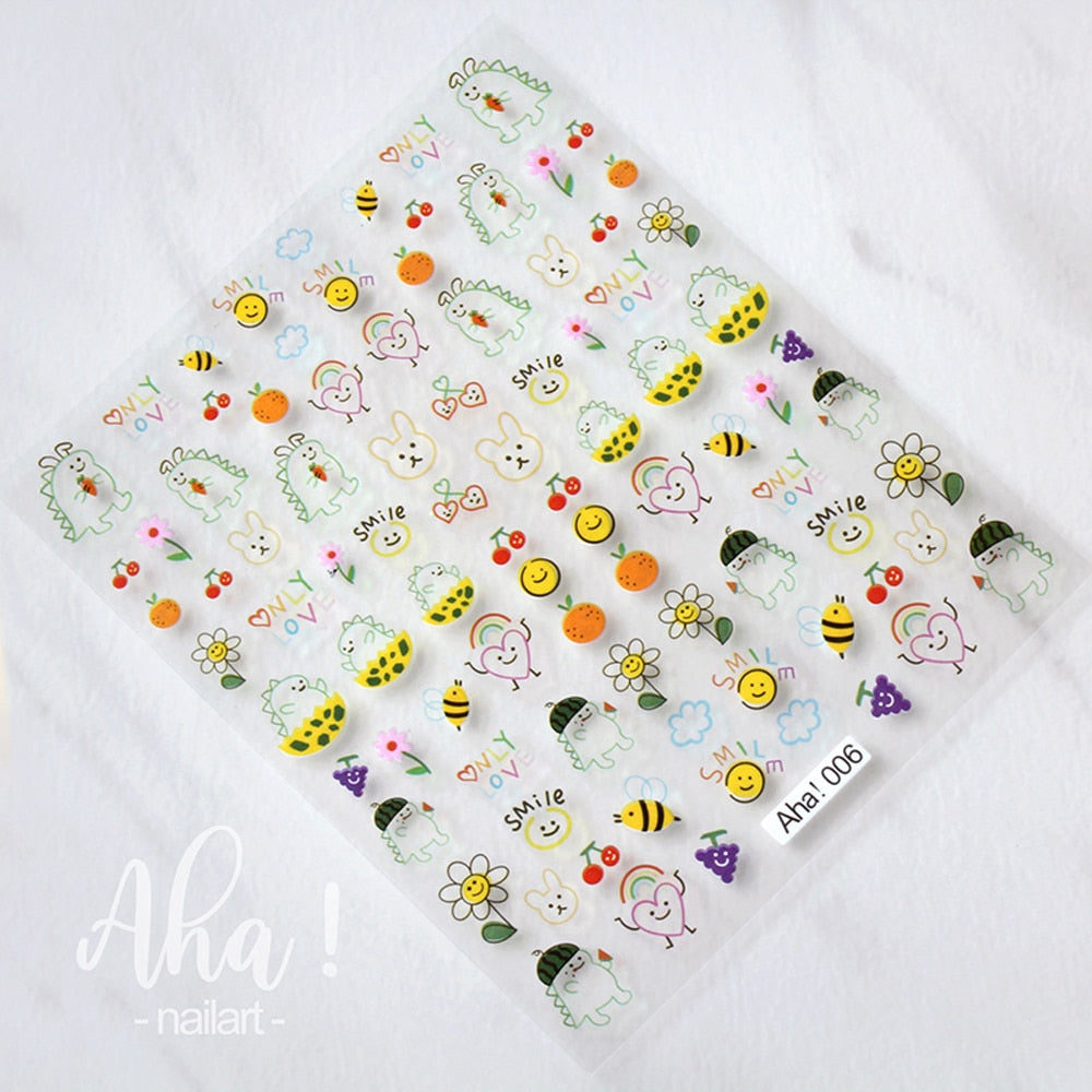 1Pcs Kawaii Dinosaur Nail Art Sticker Korean Self-adhesive Decal Cartoon Simple Strokes Sliders Manicure Decoration Parts GD#023