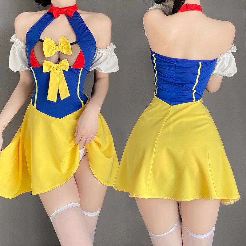 Role Playing Anime Kawaii Lingerie Sexy Backless Princess Dress Maid Uniform Cosplay Bow Dress Costume Women Set