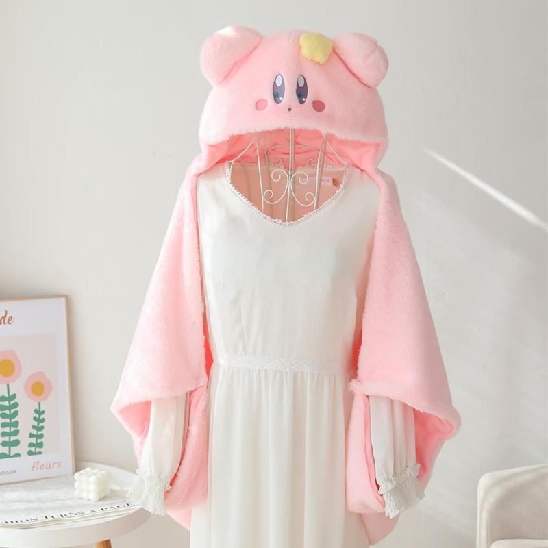 Kirby Cute Anime Kawaii Plush Cape Hooded Coat House Shawl Nap Blanket Quilt Girl Birthday Christmas Gift