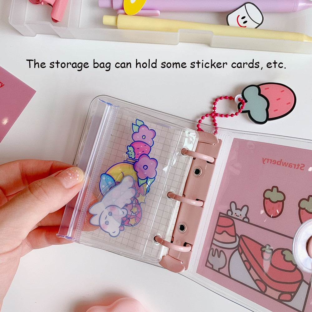 Cute Transparent Mini Loose-leaf Notebook Creative Portable Pocket Hand Book 3 Ring Binder Kawaii School Supplies Stationery