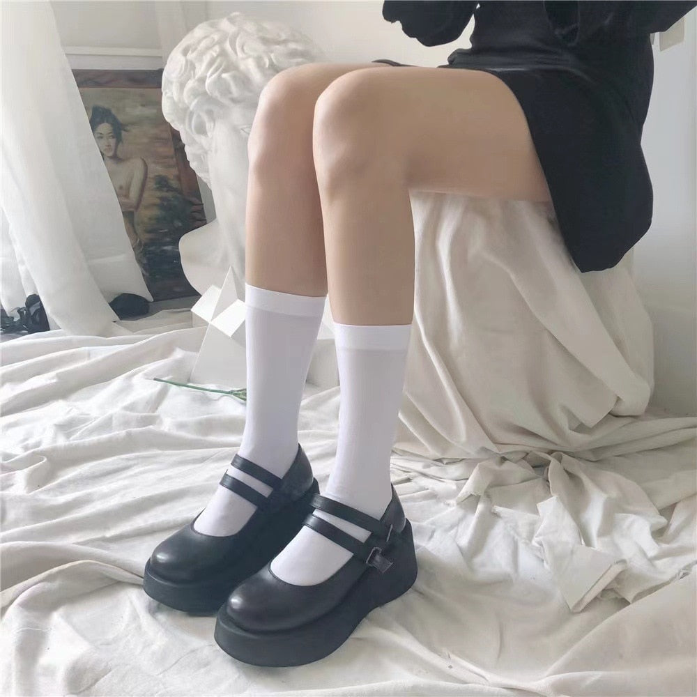 JK Woman Socks Cute Black White Velvet Lolita Long Socks Solid Color Knee High Socks Fashion Kawaii Cosplay Sexy Nylon Stockings