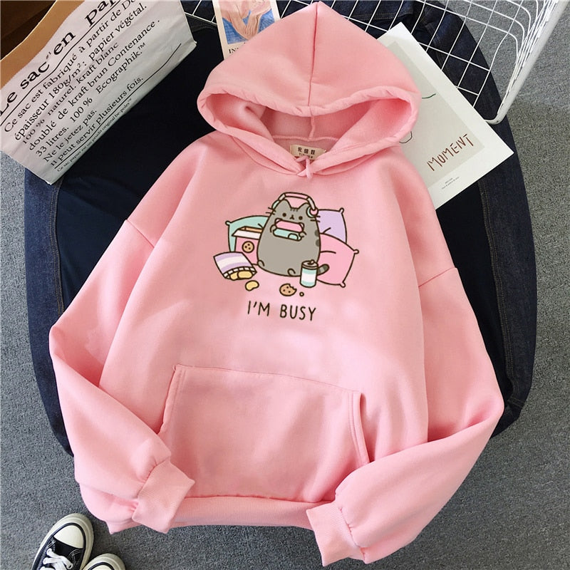 2021 Funny The Cat Hoodie Women Fashion Kawaii Korean Harajuku Sweatshirt Female 90s Cartoon Clothes Female Hood Oversized Girls