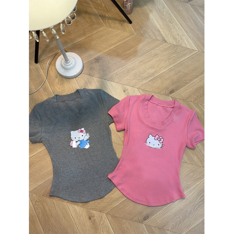 Summer Kawaii Hello Kitty T-Shirt Shorts Socks Anime Cartoon Sexy Girls Fashion Short Sleeve Pullover Fashion Sportswear Clothes