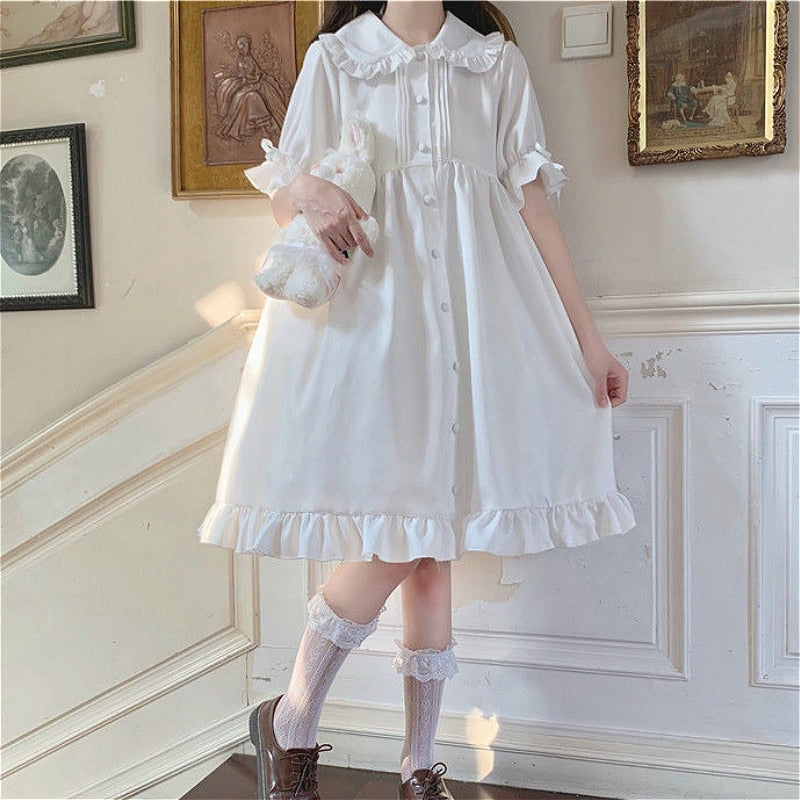 Dresses Women Japanese Style Sweetie Loose All-match Students Kawaii Comfortable Solid Trendy Knee-length Popular Lovely Summer
