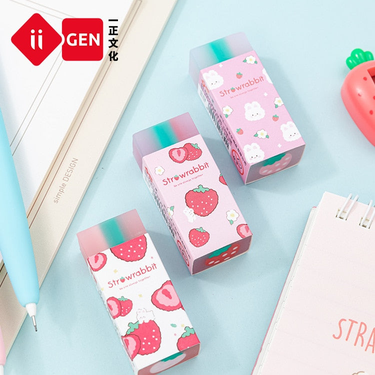 Sweet Strawberry Rabbit Soft Rubber Eraser Kawaii School Office Supplies for Students Cool Prizes Stationery Korean