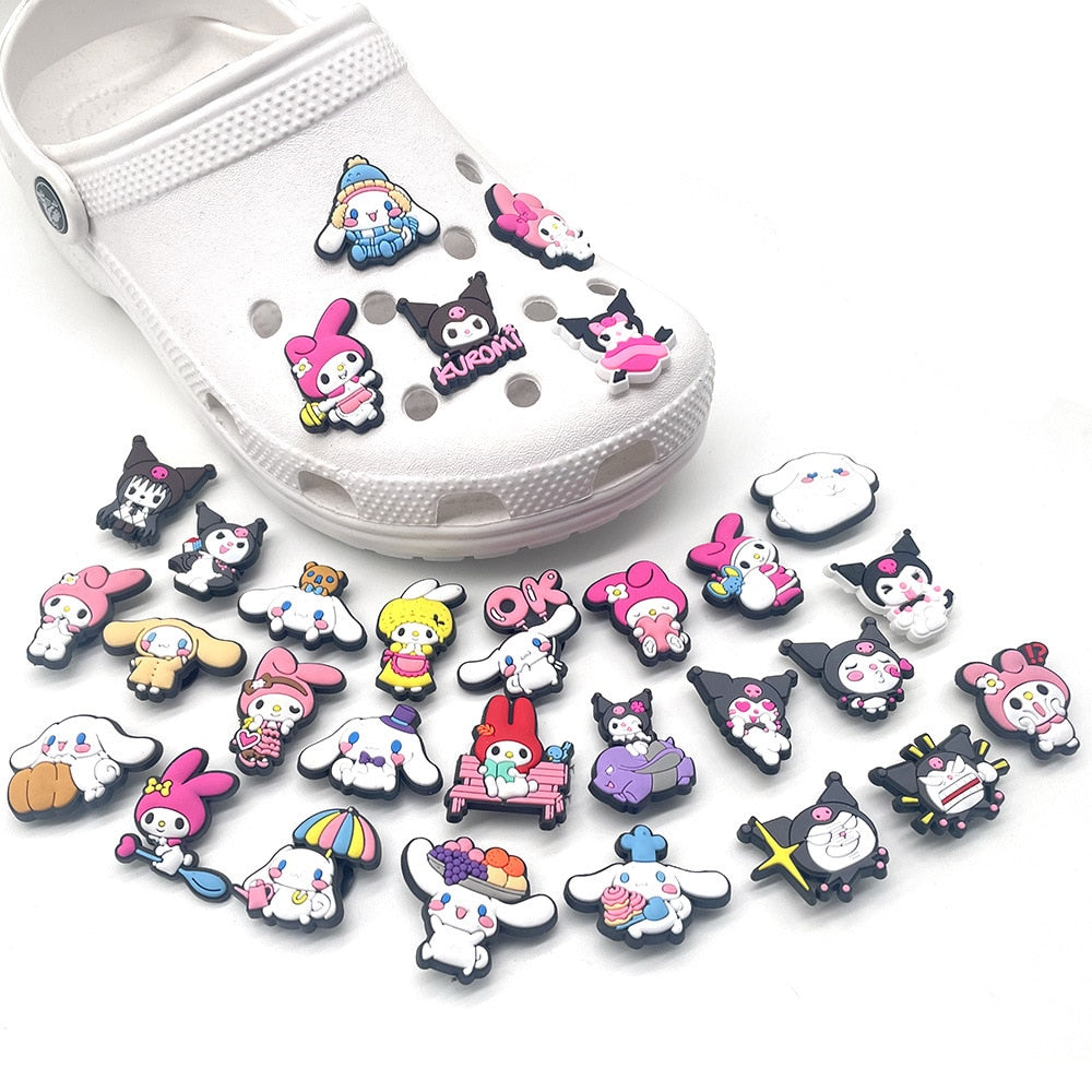 30Pcs Sanrio Shoe Charms Kawaii Kuromi Cinnamoroll Melody Jibbitz Decration Crocs DIY Sandals Shoe Accessories for Kids Gifts