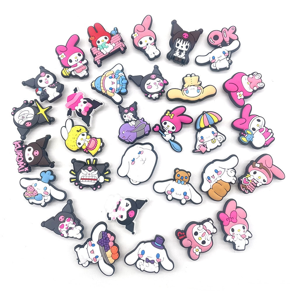 30Pcs Sanrio Shoe Charms Kawaii Kuromi Cinnamoroll Melody Jibbitz Decration Crocs DIY Sandals Shoe Accessories for Kids Gifts