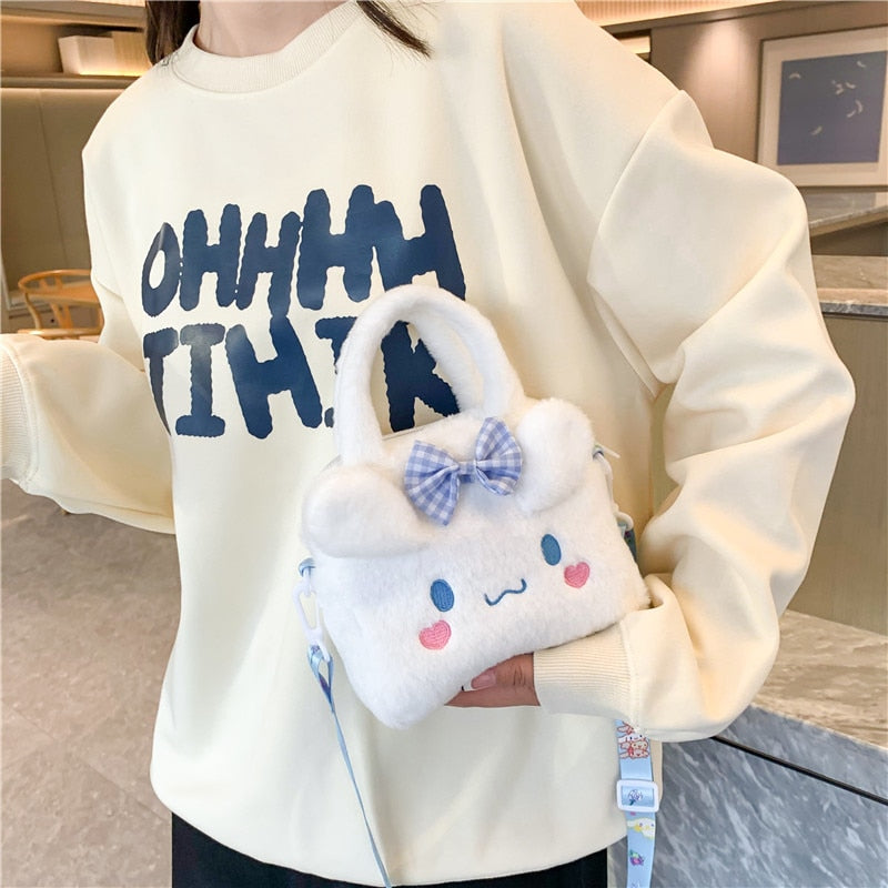Sanrio Bag Kawaii Plush Cinnamoroll Melody Kuromi Soft Stuff Handbag Shoulder Bag Anime Stuffed Backpack Girls Children Gifts