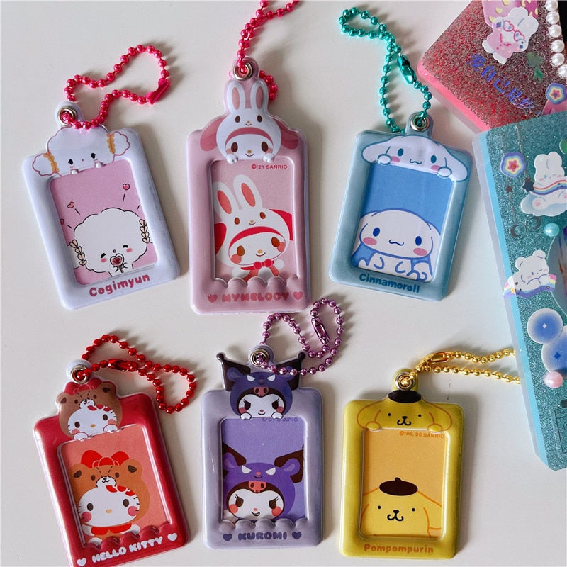 Kawaii Sanrios Sweet Korean ID Photo Protect Case Keychain Kuromi HelloKitty My Melody Phone Protector Bag Car Keyring Chain