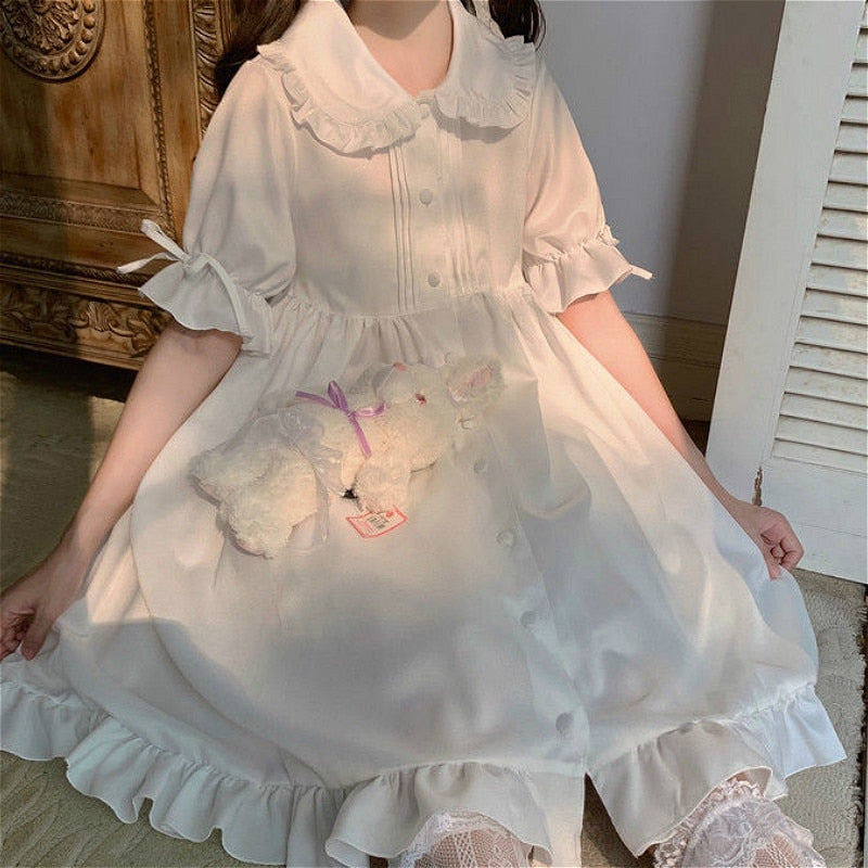 Dresses Women Japanese Style Sweetie Loose All-match Students Kawaii Comfortable Solid Trendy Knee-length Popular Lovely Summer