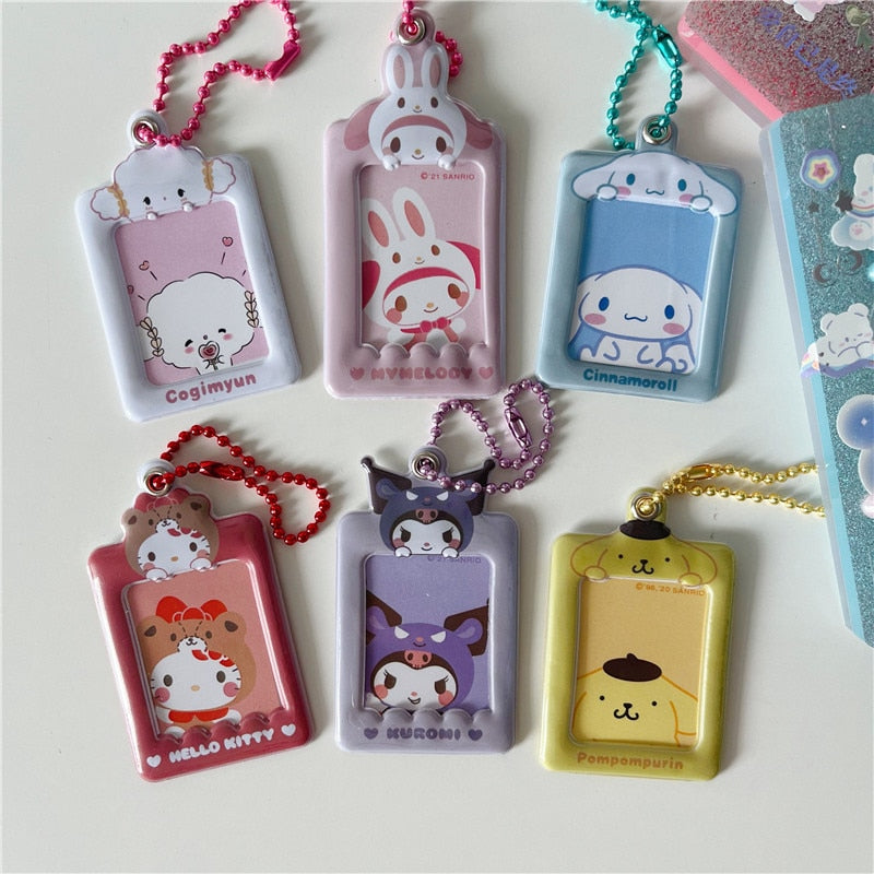 Kawaii Sanrios Sweet Korean ID Photo Protect Case Keychain Kuromi HelloKitty My Melody Phone Protector Bag Car Keyring Chain