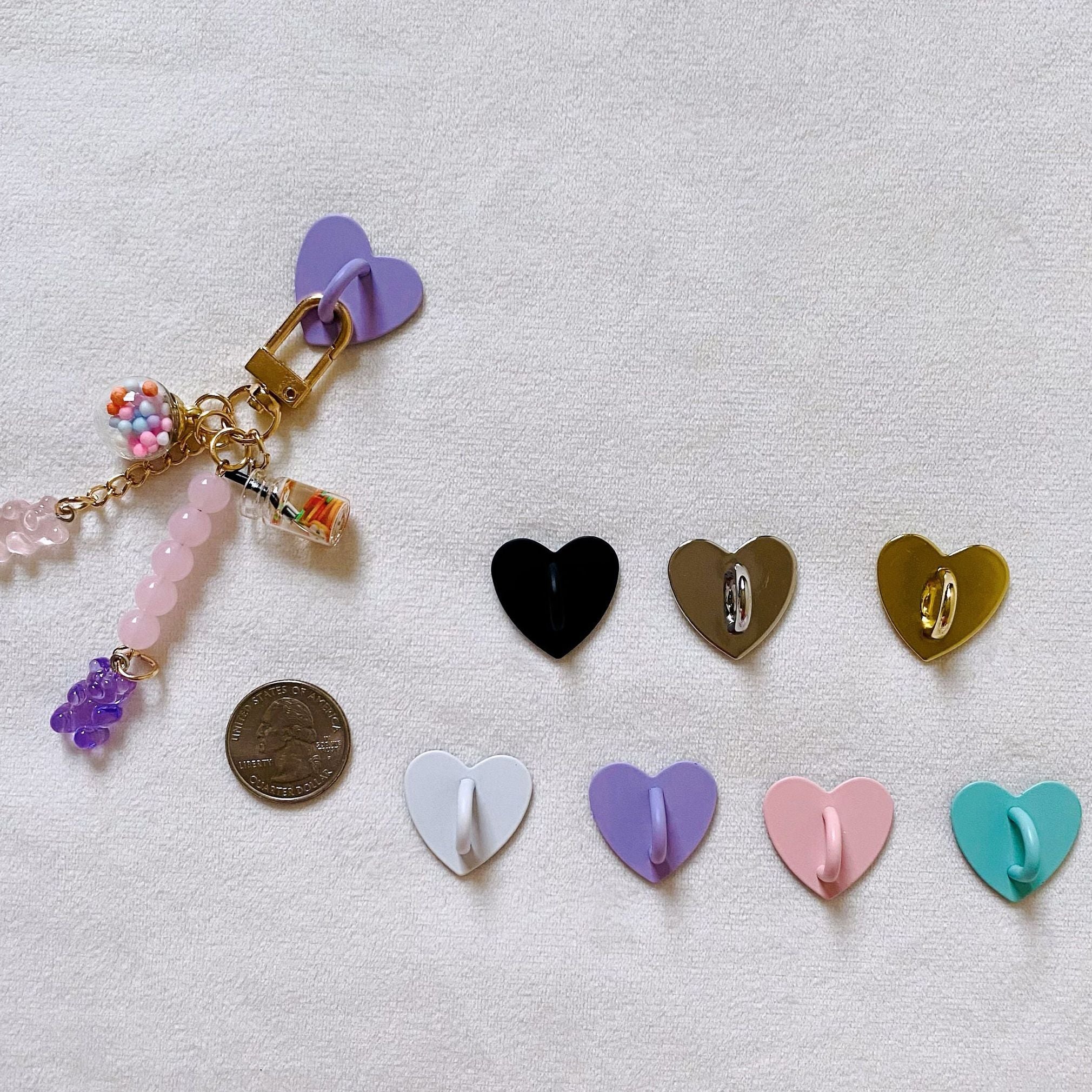 Kawaii Adhesive Metal Heart Phone Charm Holder Mobile Phone Case Finger Ring Stand Hooks Buckle Charms Clasp Accessories Pendant