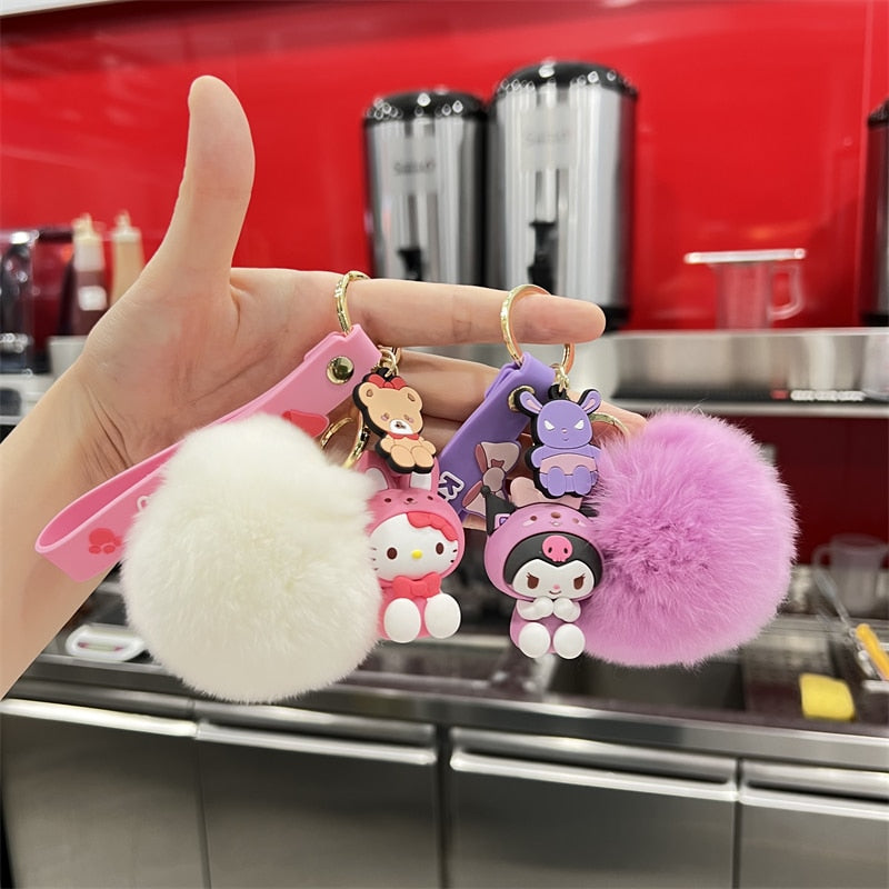 Kawaii Hello Kitty Keychain Sanrio Anime Cartoon Melody Kuromi Cinnamoroll Toys Cute Pendant Dolls Car Key Ring Girl&Child Gifts