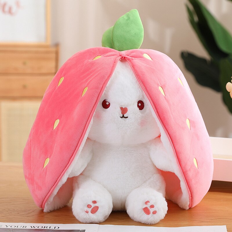3PCS Kawaii Fruit Transfigured Easter Bunny Plush Toy Cute Carrot Strawberry Bag Turn Into Rabbit Plush Toy Kids Birthday Gift